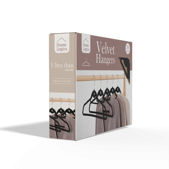 Set 30 Colgadores de Ropa Antideslizantes Black Velvet Home Logics 30 un