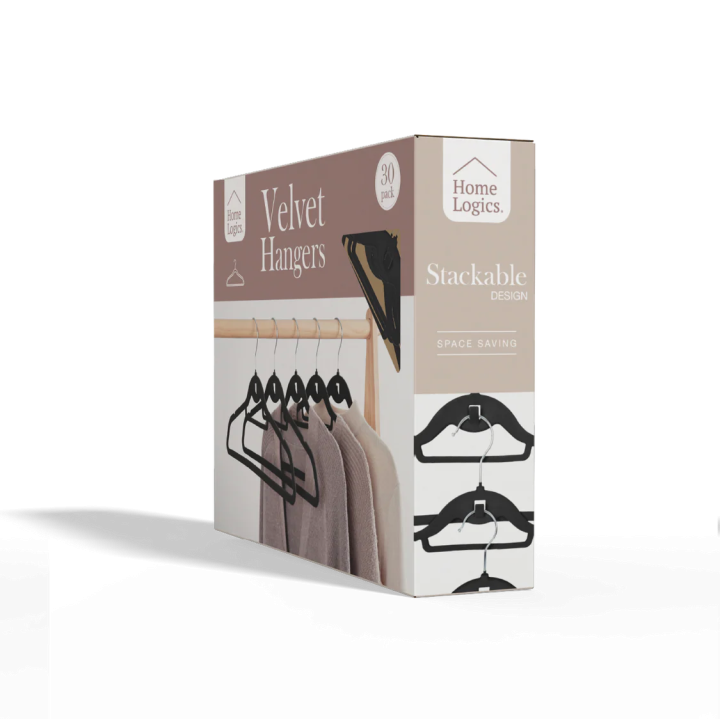 Set 30 Colgadores de Ropa Antideslizantes Black Velvet Home Logics 30 un