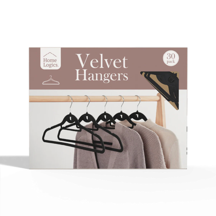 Set 30 Colgadores de Ropa Antideslizantes Black Velvet Home Logics 30 un