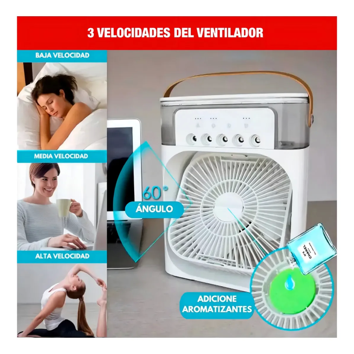 Ventilador humificador portátil 3 en 1